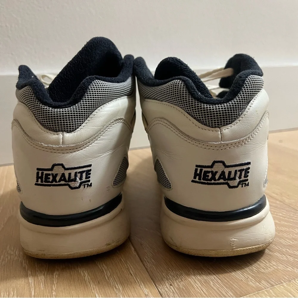 Reebok Men's White and Navy Sneakers with Orange Accents